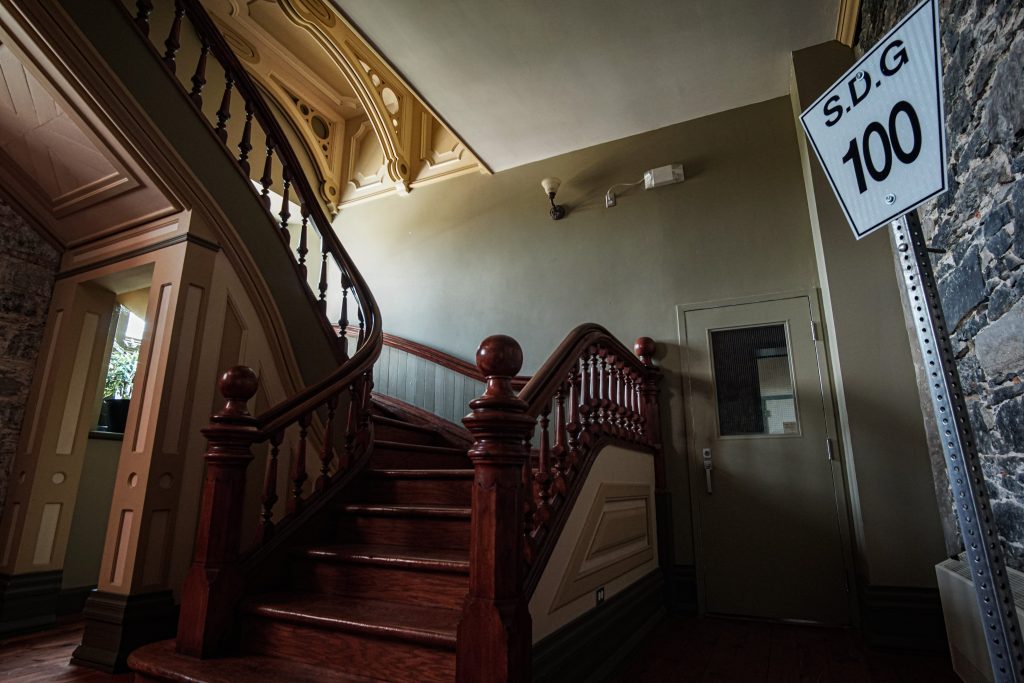 Interior of a restored Ontario jail now operating as a museum with preserved cells.