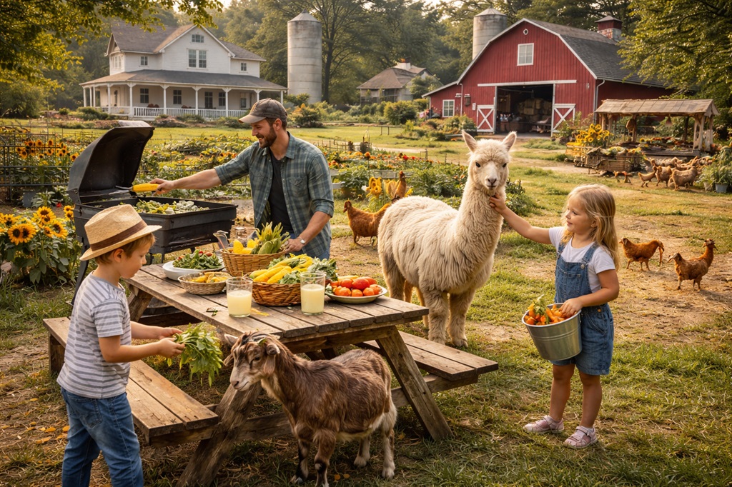 Family enjoying their small farm